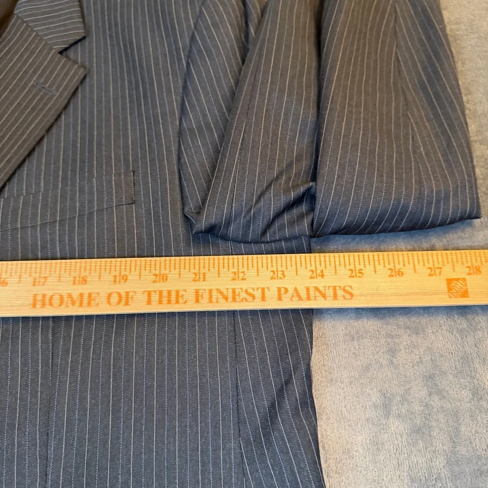 Lauren Ralph Lauren Pinstripe Suit Jacket Mens 46‎ Regular Gray Blue Wool Blazer